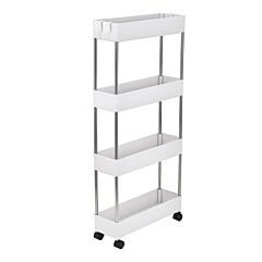 4 Tier Slim Storage Cart Mobile Shelving Unit Organizer Slide Out Storage Rolling Utility Cart Tower Rack For Kitchen Bathroom Laundry Narrow Places, Plastic & Stainless Steel, White - White