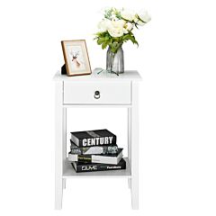 Fch Two-layer Bedside Cabinet Coffee Table With Drawer White Rt - White
