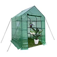 Green House 56" W X 56" D X 76" H,walk In Outdoor Plant Gardening Greenhouse 2 Tiers 8 Shelves - Window And Anchors Include(green)-dk - 56" W X 56" D X 76" H