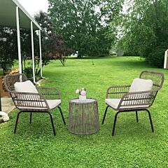 3-piece Patio Wicker Conversation Bistro Set With 2 Chairs & Glass Top Side Table & Cushions Tan - Tan