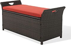Patio Wicker Storage Bench Outdoor Rattan Deck Storage Box With Cushion - Terracotta