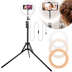 10in Led Selfie Ring Light Dimmable 120 Leds Makeup Ring Lights W/ Adjustable Tripod Stand Cell Phone Holder Usb Powered For Youtube Video/live Stream/makeup/photography - White