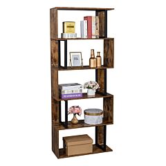 Bookcase And Bookshelf 5 Tier Display Shelf, S-shaped Z-shelf Bookshelves, Freestanding Multifunctional Decorative Storage Shelving For Home Office, Vintage Brown Industrial Style Rt - Vintage Brown
