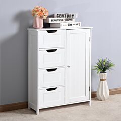 White Bathroom Storage Cabinet, Floor Cabinet With Adjustable Shelf And Drawers - White