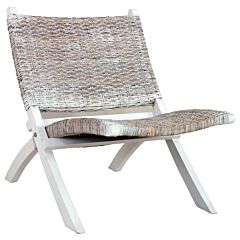 Relaxing Chair White Natural Kubu Rattan And Solid Mahogany Wood - White