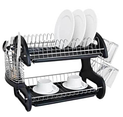 Multifunctional Dual Layers Bowls & Dishes & Chopsticks & Spoons Collection Shelf Dish Drainer Black - Black