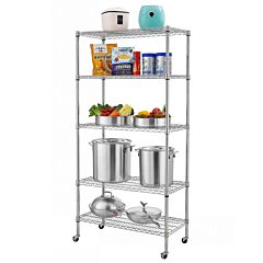 5-tier Nsf-certified Steel Wire Shelving With Wheels Chrome Yj - Picture