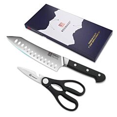 Kitchen 2pcs Stainless Steel Chef Scissor Knife Set - Black
