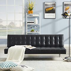 Black Pu Sofa Bed , Modern Faux Leather Couch, Convertible Folding Sofa Bed . - As Picture