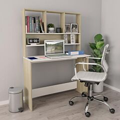 Desk With Shelves White And Sonoma Oak 43.3"x17.7"x61.8" Chipboard - Multicolour