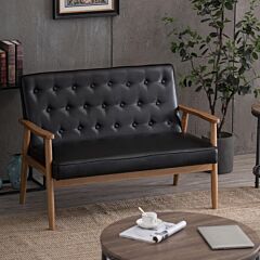 126 X 70 X 84cm Two-person Retro Pu Leather Lounge Chair Light Black - Black