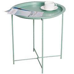 Folding Tray Metal Side Table, Sofa Table Small Round End Tables, Anti-rust And Waterproof Outdoor Or Indoor Snack Table, Accent Coffee Table - Green