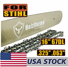 Holzfforma® 16 Inch Guide Bar & Saw Chain Combo .325 .063 67dl Compatible With Stihl 024 026 028 029 030 031 032 034 036 039 040 041 042 044 064 066 Ms290 Ms291 Ms310 Ms311 Ms341 Ms360 Ms361 Ms362 - 16inch