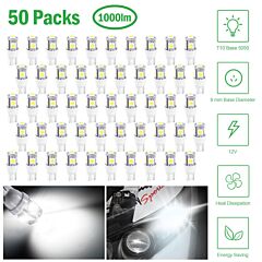 50pcs/kit Led Car Light Bulbs 1000lm T10 Base 5050 6000k White Auto Lamps Replacement - Black