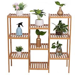 100% Bamboo High-grade Plant Shelf Multi - Functional 9-layer Shelf Flower Pot Shelf Display Shelf 96 * 90 * 33cm Natural Yf - Natural