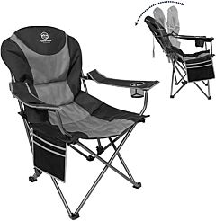 Outdoor Reclining Camping Chair 3 Position Folding Lawn Chair Supports 350 Lbs, Black & Grey - Black & Grey