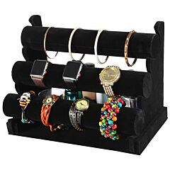 3-tier Velvet Jewelry Stand Removable Bracelet Holder Watch Jewelry Bangle Display Rack - Black