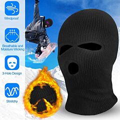 Balaclava Face Mask 3-hole Knitted Windproof Ski Mask Full Face Cover Winter Mask - Black