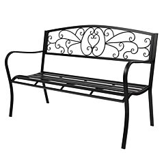 51" Patio Park Garden Outdoor Bench Patio Porch Chair Deck Iron Frame Black Yf - Black