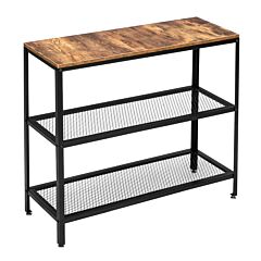 Modern Industrial Wood Grain 3 Layers 40-inch Rectangle Wrought Iron Sofa Table - Coffee