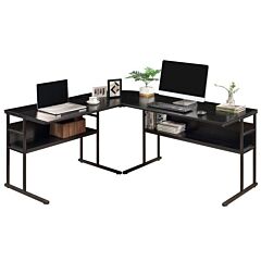L Shaped Computer Desk, Home Office Desk With Bookshelves And Tiltable Desktop For Artist Or Student, Black - Black