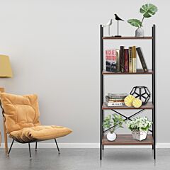 Simple And Beautiful Four Story Steel Wood Bookshelf - As Pic