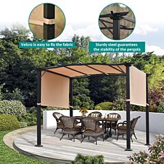 10' X 8' Pergola Gazebo With Retractable Canopy, Metal Frame, Sunshade & Waterproof, Frame Grape Trellis For Garden, Porch, Beach, Yard - As Pic