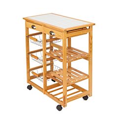 Kitchen & Dining Room Cart 2-drawer Removable Storage Rack With Rolling Wheels Wood Color - Wood Color