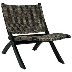 Relaxing Chair Black Natural Kubu Rattan And Solid Mahogany Wood - Black