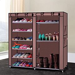 Double Rows Home Shoe Rack Shelf Storage Closet Organizer Cabinet Portable Cover Coffee - Coffee