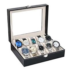 10 Compartments High-grade Leather Watch Collection Storage Box Black--ys - Black