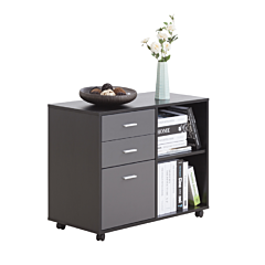 File Cabinet With 3 Drawer Mobile Lateral Filing Cabinet/storage Cabinet For Home Office (black & Dark Grey ) - Grey