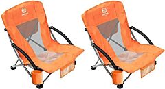 Outdoor Beach Chair Low Profile Mesh Back Folding Chair, 2 Pack, Blue - Orange