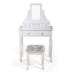 Dressing Table With Four Drawers And Six Grid Square Mirror-white - White