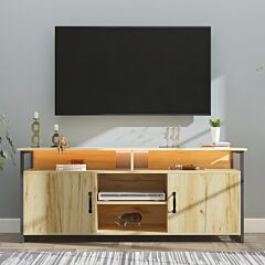 Tv Stand ,modern Wood Universal Media Console With Metal Legs, Home Living Room Furniture Entertainment Center,oak - Wood