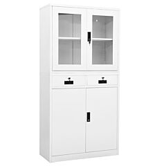 Office Cabinet White 35.4"x15.7"x70.9" Steel And Tempered Glass - White