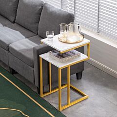 (42 X 35.5 X 71)cm C-type Side Table Double-layer Gold Marble Sticker - As Pic