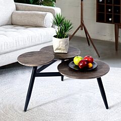 Modern Coffee Table With 3 Tier Wooden Top, Walnut And Black - Walnut&black