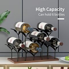 Mecor Countertop Wine Rack For 6 Bottles, Tabletop Wood Wine Organizer, Bottle Holder For Home Decor, Kitchen, Bar, Cellar, Cabinet, Pantry, Easy To Assemble, Wood & Iron--ys - As Picture