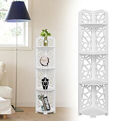 Carving Style Waterproof 120-degree Angle 4 Layers Bathroom Cabinet Shelf White - White