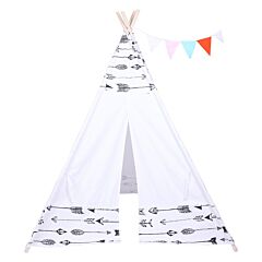 Indian Tent Children Teepee Tent Baby Indoor Dollhouse With Small Coloured Flags Roller Shade And Pocket Xh - White With Black Arrow Pattern