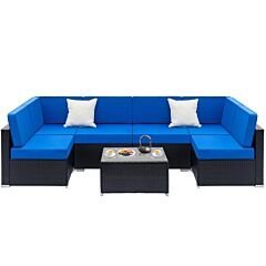 Outdoor 7 Pcs Weaving Rattan Sofa Set With 2pcs Middle Sofas & 4pcs Single Sofas & 1 Pc Coffee Table Xh - Black Embossed
