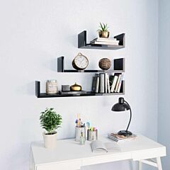 Wall Display Shelf 3 Pcs High Gloss Black Chipboard - Black