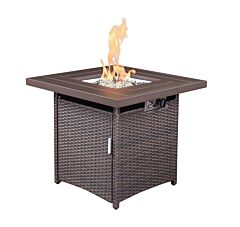 28' Outdoor Wicker Patio Propane Gas Fire Pit Table - Brown