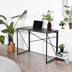 Folding Computer Desk Writing Table For Home Office Steel Frame Brown - As Picture