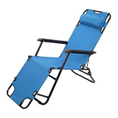 Outdoor Reclining Chaise Lounge Bed Chair Pool Patio Camping Cot Portable Relax - Blue