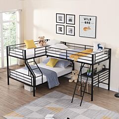 Twin Over Full Bunk Bed With A Twin Size Loft Bed Attached, With A Desk, Metal - Black