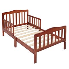 Wooden Baby Toddler Bed Children Bedroom Furniture With Safety Guardrails Espresso - Espresso