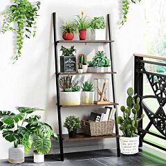 Multipurpose 4-tier Industrial Leaning Wall Bookcase With Metal Frame - Brown