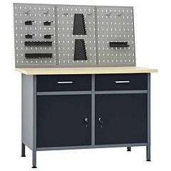 Workbench With Three Wall Panels - Grey
